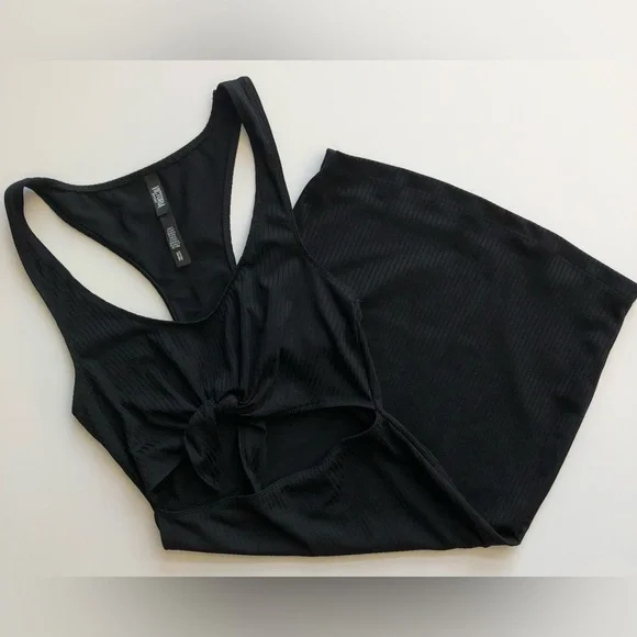 Victoria Secret Sport Dress Women’s S Black Open Mid Section Tank Tie Knot Front - Picture 5 of 11